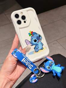 Disney Has Authorized, Phone Case - Chain Set, The Stitch Lilo & Stitch Phone Case Plus A Silicone 3D Or Fluffy Style Stitch Bracelet With Metallic Ring Removable Bracelet, Stitch And Angel Pattern, Compatible With Iphone 17/16/15/14/13/12/11/XS/XR/X Plus Pro Max, Wavy Design Phone Case For Girl, A Stylish Cartoon Summer Phone Case, The Perfect Gift Choice, Phone Protection, Durable Phone Cover, Great Gift For Friends And Family - 白色款式A - 查看 2