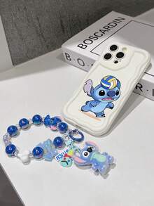 Disney Has Authorized, Phone Case - Chain Set, The Stitch Lilo & Stitch Phone Case Plus A Silicone 3D Or Fluffy Style Stitch Bracelet With Metallic Ring Removable Bracelet, Stitch And Angel Pattern, Compatible With Iphone 17/16/15/14/13/12/11/XS/XR/X Plus Pro Max, Wavy Design Phone Case For Girl, A Stylish Cartoon Summer Phone Case, The Perfect Gift Choice, Phone Protection, Durable Phone Cover, Great Gift For Friends And Family - White Style B - View 6