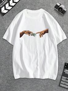 Manfinity Camiseta con estampado de dólar y gesto - Negro - Ver 6