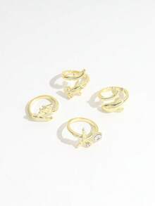 4 chiếc nhẫn hình sao biển đính đá, hình cá voi phong cách boho cổ điển, nhẫn thời trang mạ vàng cổ điển dành cho nữ. - Vàng - Xem 5