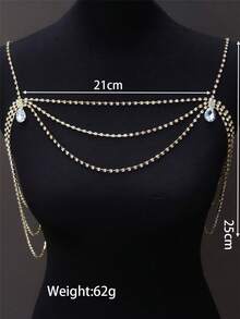Sexy Sparkling Crystal Bra Chain, Minimalist Crystal Shoulder Chain, Party Dress Accessory - Gold - View 3