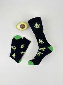 1 par de calcetines con estampado de aguacate de dibujos animados, calcetines cómodos y transpirables hasta el tobillo, unisex, calcetines regalo de otoño - Multicolor - Ver 6