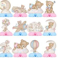 12 st nallebjörnsdekorationer med honungskaka i babyshowerstil, We Can Bearly Wait-bordsdekorationer för könsavslöjande festdekorationer - Honungskakaprydnad - Visa 3