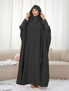1 pieza Abaya con capucha de jersey, suelta y cómoda, conveniente para el uso diario y la oración de las mujeres, Khimar largo, adecuado para todas las estaciones - Multicolor - Ver 5
