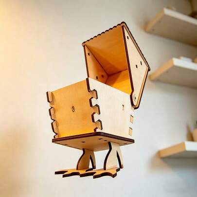 Creative Cartoon Duck Shaped Wooden Storage Box, Laser Cut Craftsmanship, Mortise And Tenon Design, Easy Assembly Without Tools, Natural Wood Grain Texture, Smooth Edges, Flip-Top Opening, Can Be Placed Upright, Suitable For Storing Dice, Stationery, Small Jewelry, DIY Process Is Relaxing And Healing, Excellent Desktop Accessory With Cozy Atmosphere.