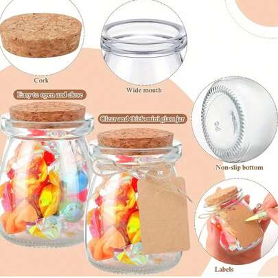 20 bộ/5 bộ hũ thủy tinh nhỏ 100ml có nắp gỗ, hộp thủy tinh có nhãn và dây gai để đựng kẹo, hũ đựng tráng miệng tự làm, sữa chua, mật ong, thích hợp làm quà tặng tiệc cưới, tiệc mừng em bé, hũ đựng đồ uống và tráng miệng trang trí bàn, quà tặng cho các sự kiện kỷ niệm, hũ đựng đồ dùng nhà bếp.
