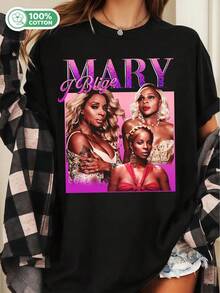 Camiseta de manga corta de 100% algodón con gráfico de música retro de R&B de los años 90 del álbum "My Life" de Mary J. Blige, cuello redondo unisex - Negro - Ver 6