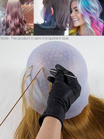 1pc Reusable Silicone Highlighting Cap Kit - Professional Hair Dye Frosting Cap With Metal Hook For DIY Balayage & Natural Sun-Kissed Highlights, Summer Travel Essential & Father's Day Gift For European Women & Men