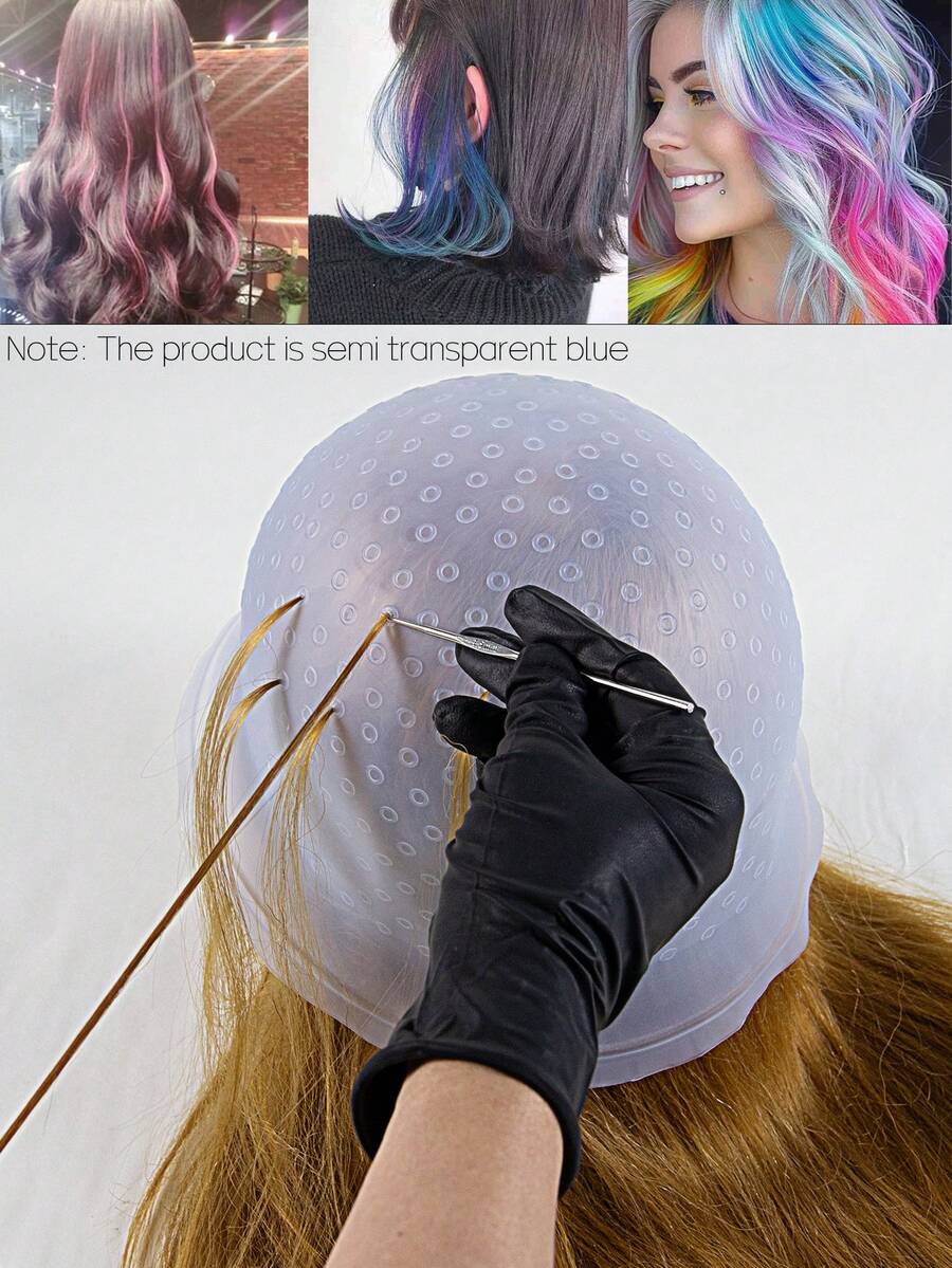 1 Buah Topi Highlight Silikon yang Dapat Digunakan Kembali untuk Pewarnaan Rambut, Pengait Logam, Balayage DIY & Highlight Terkena Sinar Matahari, Warna Rambut Musim Gugur & Persiapan Halloween - MultiWarna - View 1