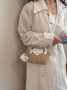 1 pieza Bolso de mano mini de moda, bolso cuadrado pequeño, bolso de hombro versátil para mujer, bolso cruzado, billetera mini de unicolor, puede contener teléfono, monedas, lápiz labial, para uso diario, ir al trabajo - Beis - Ver 3