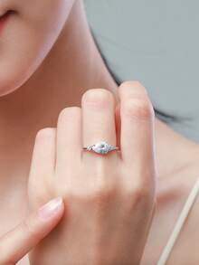 1pc 925 Sterling Silver Luxury Teardrop Sparkling Zirconia Ring, Elegant Jewelry For Wedding Engagement - Silver - View 3