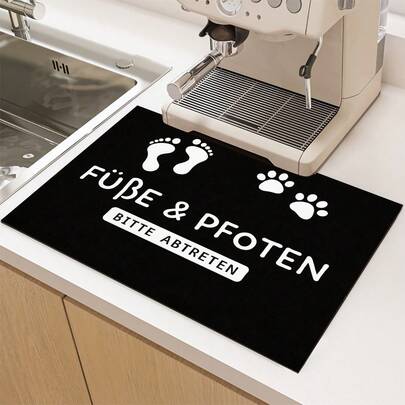 1pc Paw Print & Footprint Pattern Absorbent Mat/Drying Mat For Coffee Maker, Dishes - Polyester Absorbent Desktop Protective Mat With Rubber Anti-Slip Pad, For Kitchen Counter Decor, Home Bar And Dining Table