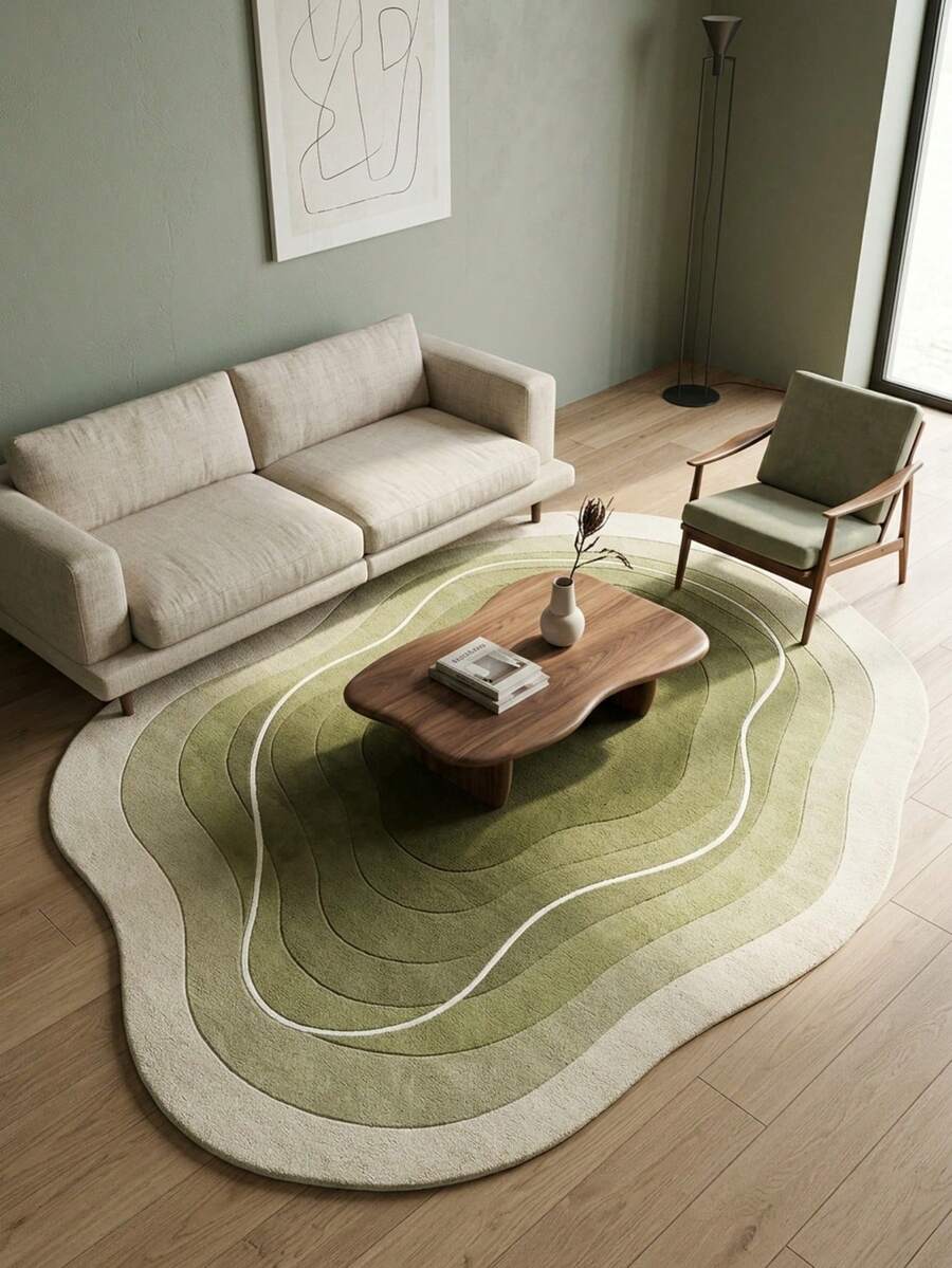 1pc Washable Modern Green Organic Ombre Style Faux Wool Rug, Decorative Carpet, Bedroom Decor, Small Rug, Carpet, Home Decor, Living Room Rug, Living Room Small Rug, Bedroom Rug, Living Room Home Decor, Outdoor Rug, Washable Rug, Very Cute, Machine Washable, Foldable, Easy To Clean Durable, Personalized Home, Fashionable Home Decor - Multicolor - View 1