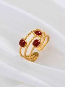 1pc Fashionable Minimalist Geometric Square Drip Oil Open Ring - Open Ring - View 6