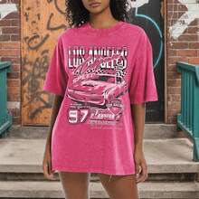 2026 New Summer Pairxily Oversized Graphic Tees For Women Baggy Streetwear Preppy Shirts For Teens Race Car Checkered Flag Drop Shoulder Top Casual T- - 粉色 - 查看 2
