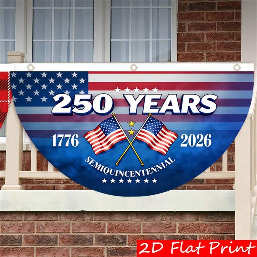 4th Of July Garden Flag, Semi-Circle Letters Print Bunting Patriotic Flag Party Favor Photo Props - màu xanh da trời - Xem 1