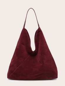 Women's Shoulder Bag/Handbag, Brown Suede, Large Capacity, Decorated With Rivets, Vintage Versatile Commuter Style, Suitable For Autumn/Winter Outings. - Burgundy - View 6