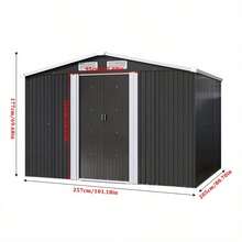 Ultimate 8x6ft Carbon Black Peaked Metal Tool Room With Galvanized Steel: Comprehensive Garden Storage Shed For Tools & Parking, Features Base Kit, Lockable 2-Door Design, & 4 Ventilation Windows (Foundation Included) - Carbon Black - View 10