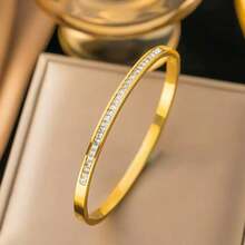 1pc Titanium Steel Bracelet, Gold Color Inlaid Diamond, Waist, Clover, Roman Letter, Heart, Shell, Bamboo Node, Exquisite & Fashionable Accessory - Gold - View 20