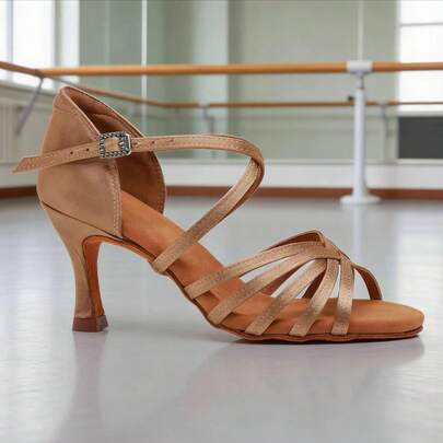 Giày khiêu vũ Latin cao gót 5cm/7cm, chất liệu satin, phù hợp cho khiêu vũ chuyên nghiệp, luyện tập khiêu vũ dành cho người lớn, 3 lựa chọn màu sắc.