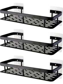 1/2/3 Pcs Set [Space Saving | No Drilling Required] Large Capacity Wall Mounted Shower Caddy | No Drilling Installation, Space Saving, Easy To Install | Bathroom And Kitchen Hanging Storage Rack For Toiletries, Cosmetics And Daily Necessities - Black - View 2