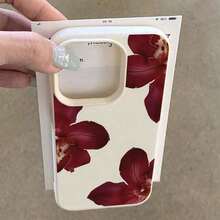 Funda de teléfono de material TPU con elementos florales, patrón de orquídea rojo oscuro, 1 pieza, material TPU compatible con iPhone/teléfonos, regalo de primavera para aniversario - Blanco - Ver 6