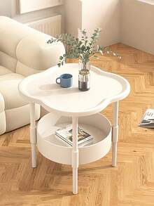 Space-Saving Double-Deck Storage Table, Large Capacity Storage Box On Lower Layer For Safely Storing Daily Necessities, Glossy Clover Edge Desk Suitable For Renters, Heavy-Duty Mobile Sofa Side Cabinet, Small Living Room Coffee Table And Chair Set, Bedroom Nightstand Vanity Rack - Multicolor - View 15
