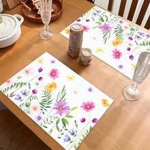 1pc Floral Print Linen Placemat, Breakfast Mat, Coffee Coaster, Bowl Pad, Kitchen Accessory, Easy To Clean Dining Mat, Suitable For Home, Restaurant, Dining Decor, Holiday Gift, Gift For Friends, Multi-Piece Set - Multicolor - View 7