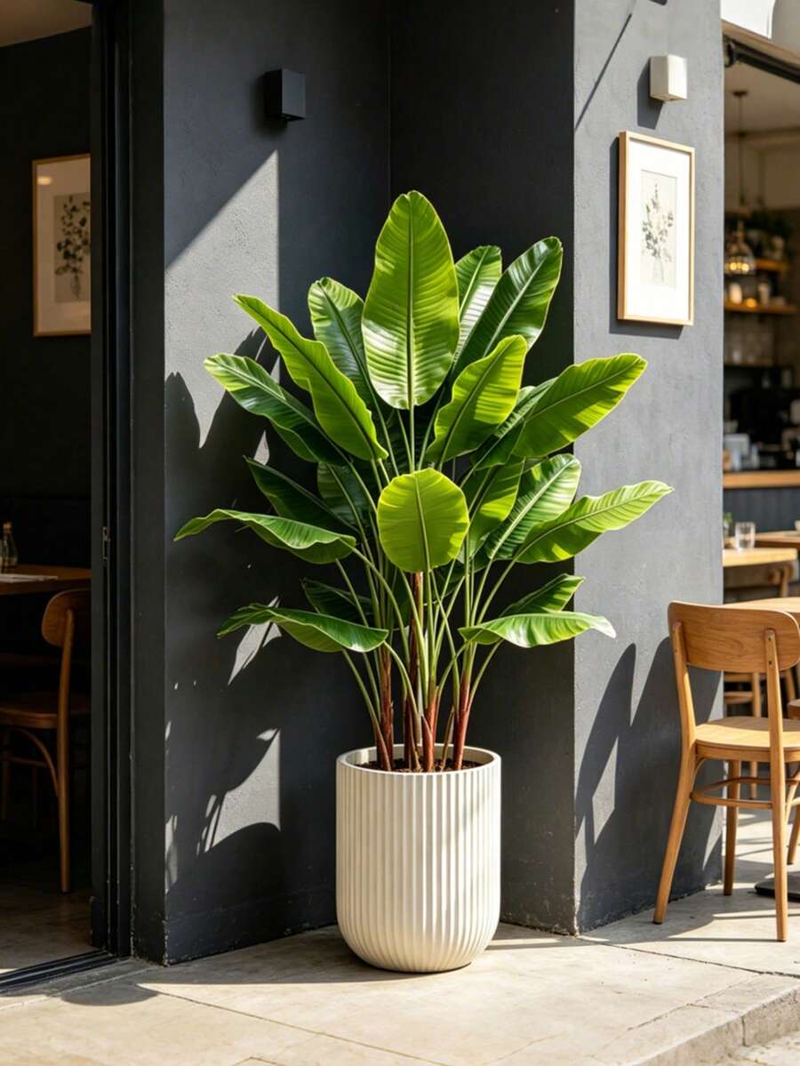 Kmitang Cây chuối nhân tạo lớn 75cm, cây cọ giả, cây Monstera nhiệt đới giả, cành chuối nhựa, lá Strelitzia xanh dùng trang trí nhà cửa, sân vườn, tiệc cưới, ngoài trời (không kèm chậu). 1 cây.
