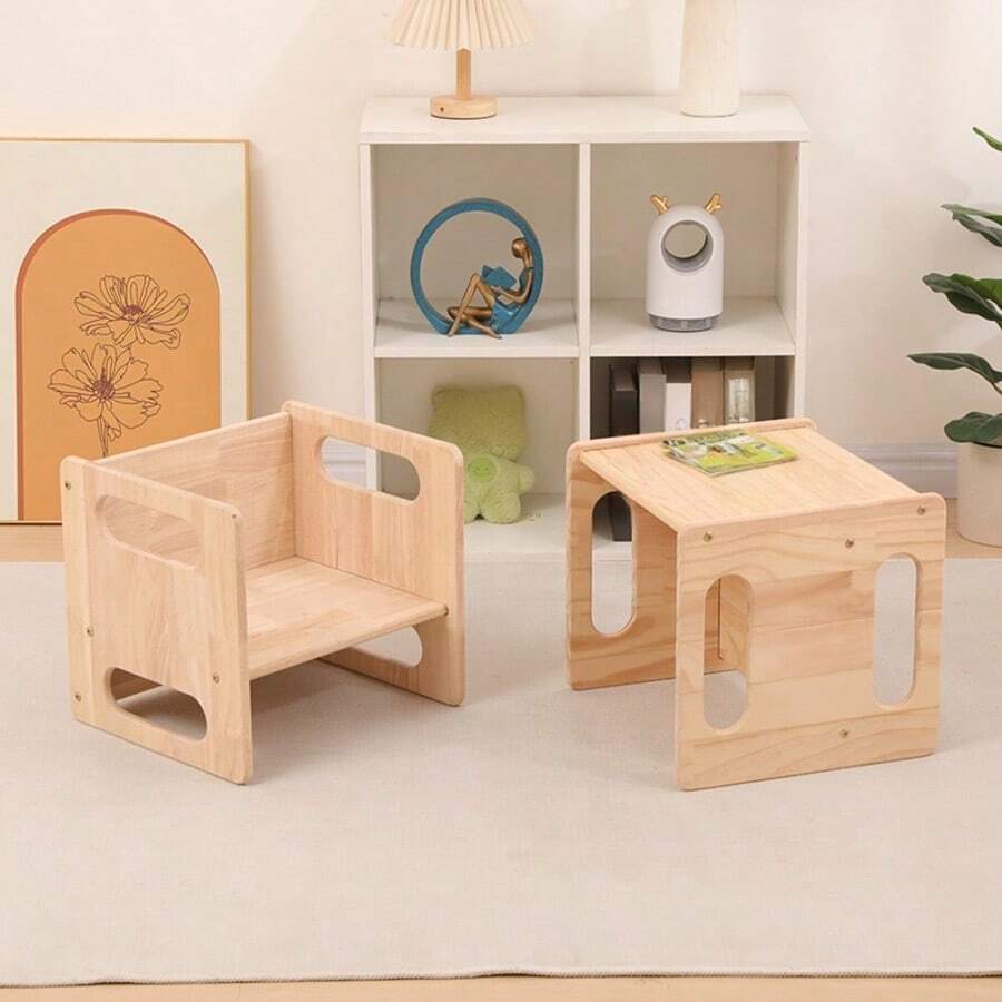 1pc Minimalist Modern Wooden Stool With Handle, Compact & Versatile Storage Stool