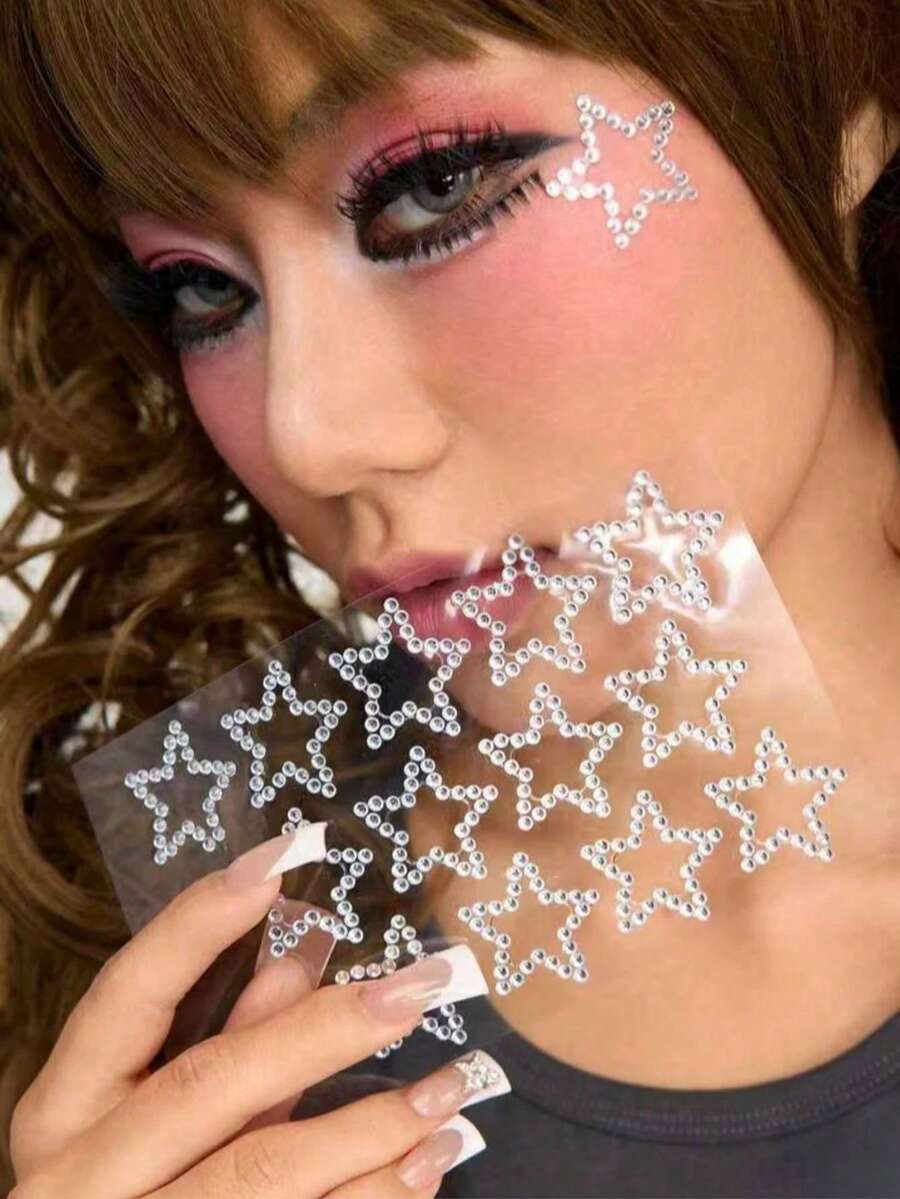 White Pearl Star Face Gems, Rhinestone Eye Corner Stickers, DIY Decorative Stickers, Suitable For Party Gifts, Party Costumes, Makeup, Holiday Atmosphere Stickers, Photo Accessories, Give Your Makeup A Different Feel - Multicolor - View 1