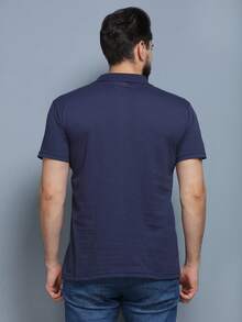 BOOS Men's Short-Sleeved Polo Shirt - Blue and White - View 2