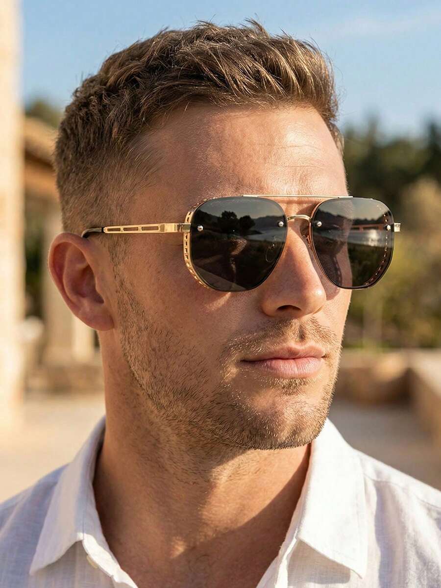 1PC Solid Color Retro Fashion Glasses Four Seasons Metal Punk - Multicolor - View 1