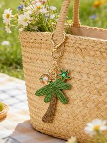 手工编织椰子树吊坠，饰以贝壳和海星元素，波西米亚度假风。藤编吊坠，合金海洋吊坠，夏威夷风情。 - 彩色 - 查看 7