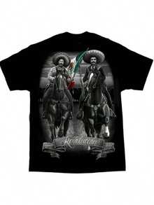 Pancho Villa Revolucion Mexico Chicano Art David Gonzales DGA T-Shirt, Fashion Cotton T-Shirt Graphic Tees Men And Boys Clothes Clothing - Hoodie, Tee And Sweatshirt Full Size S-3XL - 黑色 - 查看 8