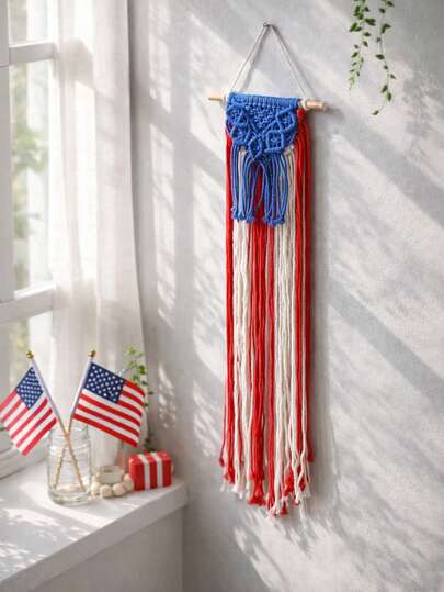 1 chiếc tranh treo tường macrame hình cờ Mỹ, màu đỏ trắng xanh dương, trang trí nhà cửa theo phong cách yêu nước, trang trí tiệc Ngày Độc lập, Ngày Tưởng niệm, tranh nghệ thuật treo tường mang tinh thần Mỹ cổ điển, trang trí lễ kỷ niệm ngày 4 tháng 7, tranh treo tường cờ Mỹ phong cách Boho, hoàn hảo cho phòng khách, phòng ngủ, hiên nhà, trang trí các ngày lễ quốc gia, lý tưởng cho ngôi nhà mang tinh thần yêu nước, trang trí mang tinh thần Mỹ cổ điển, lý tưởng cho các kỳ nghỉ hè, đồ dùng tiệc tùng và trang trí theo mùa.