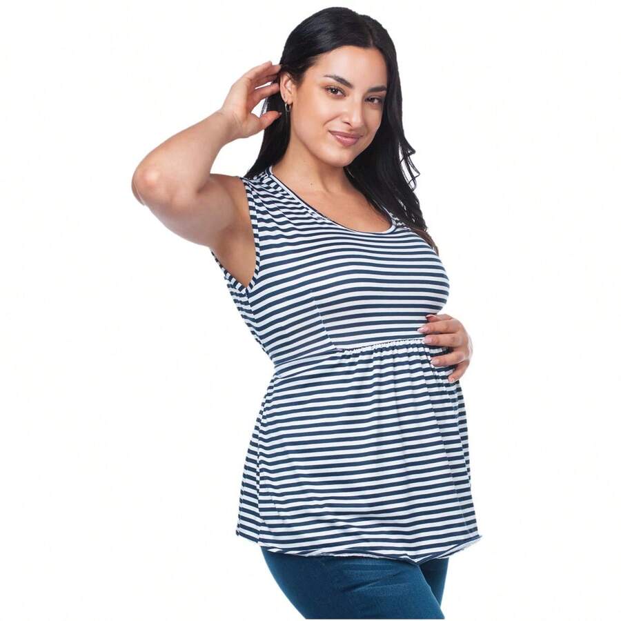 XAZY Striped Youthful Maternity Top - Azul Marino - View 1