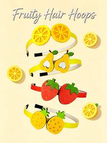 1个水果发箍 - 柔软毛毡3D橙子、草莓、菠萝发圈，防滑设计，适合派对和拍照（黄色、红色） - 彩色 - 查看 6