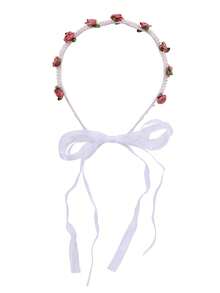 1pc Girls' Fashionable Elegant Summer Casual Vacation Style Faux Pearl Fabric Flower Mesh Ribbon Headband, Suitable For Daily Wear - Multicolor - View 2