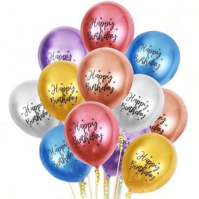 45pcs Metal Multicolor Happy Birthday Mixed Balloons, 12inch Colorful Metallic Decorative Balloons, For Birthday Party Decor, Wedding, Birthday Anniversary, Graduation Party Decorations Supplies