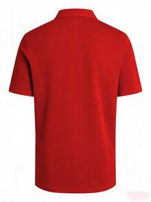 Men's Red POLO Shirt, Small Tricolor Flag Print, Short Sleeve Collar Casual T-Shirt - Red - View 2