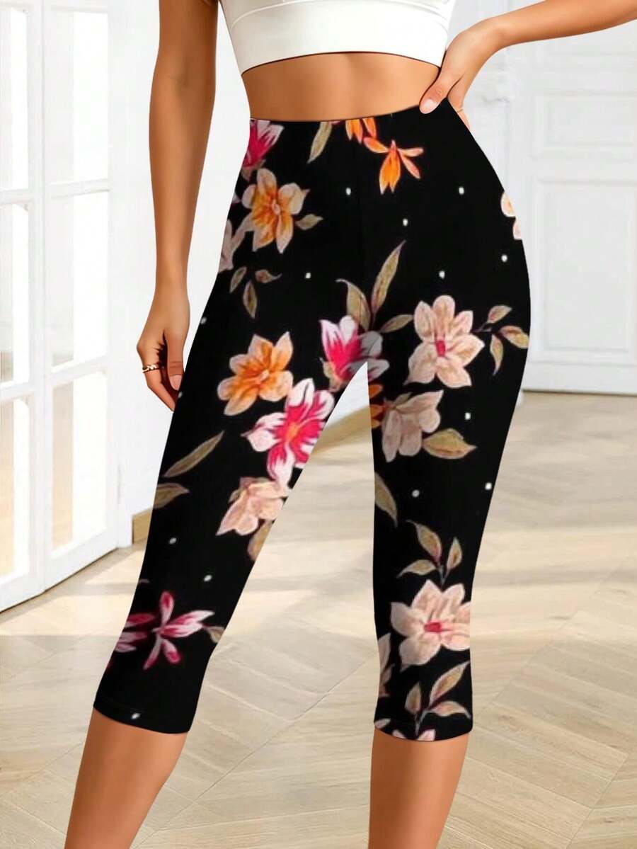 Women's Fashion Casual Yoga Capri Pants Floral Print Yoga Pants; Retro Flower Pattern Print Casual Yoga Capri Pants For Leisure Sports Casual Outdoors - Nhiều màu - Xem 1