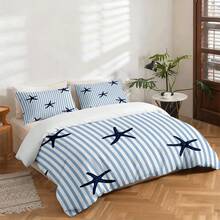 Juego de ropa de cama de 3 piezas con impresión digital de alta definición, juego de funda nórdica con diseño de estrella de mar y rayas, incluye 1 funda nórdica + 2 fundas de almohada, adecuado para dormitorio, habitación de invitados, decoración del hogar, funda nórdica + fundas de almohada de poliéster, ultra suave, transpirable para todas las estaciones, lavable a máquina - BTTJ-SMDM - Ver 3