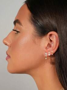 3PCS Golden Earrings Set Dangle Earrings Minimalist Drop Stud Earrings WIth 2pcs Disposable Ear Piercing Gun Home Use Ear Piercing Tool - View 9
