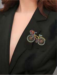 Broche de bicicleta con cristales de strass, creativo, para mujer, de estilo retro y elegante, hecho a mano, con color azul, broche clásico, accesorio de joyería de moda para boda y regalo - Multicolor - Ver 6