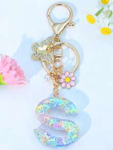 1 chiếc móc khóa chữ cái bằng nhựa epoxy kiểu Bohemian, mặt dây chuyền hình chữ cái dễ thương từ A đến Z, hợp kim kẽm. - Màu Hồng baby - Xem 8