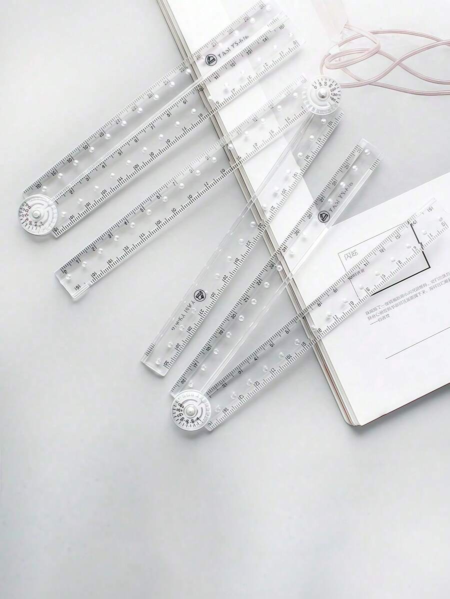 1 chiếc thước gấp bằng acrylic trong suốt sáng tạo, thước kẻ nhựa có vạch chia tối giản để vẽ kỹ thuật. - Thước gấp - Xem 1
