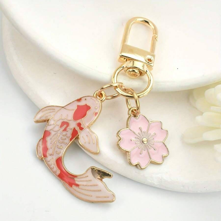 "Lucky Koi Fish & Cherry Blossom Keychain, Creative Feng Shui Good Luck Pendant Key Ring, Fashion Unisex Bag & Car Charm Accessory, Symbolic Gift For Family & Friends, Festival Blessing Decoration" - Cá chép hoa anh đào - Xem 1