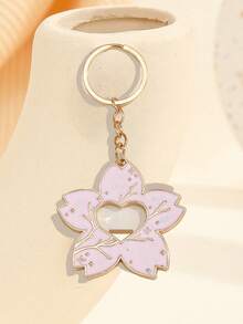 1pc Cherry Blossom Bottle Opener Keychain, Romantic Pink Shiny Floral Alloy Pendant, Ladies Beer/Beverage Bottle Opener Tool - Pink - View 3