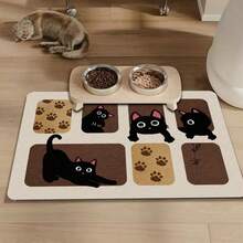 1pc Cartoon Black Cat & Paw Print Pet Feeding Mat For Cat Bowls, Pet Feeding Station & Home Floor - Waterproof & Stain-Resistant To Catch Spills, Non-Slip Backing To Prevent Sliding, Easy To Wipe Clean & Durable, Ideal For Cat Feeding, Water Bowls & Floor Protection - Multicolor - View 7